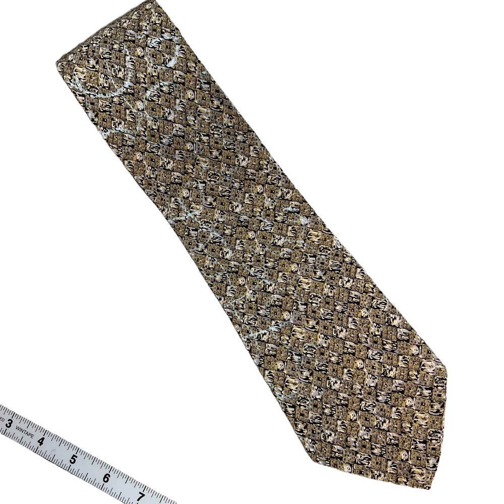 Brioni Men’s Tie 100% Silk Made in‎ Italy Gold Brown Geometric Pattern - Picture 7 of 7